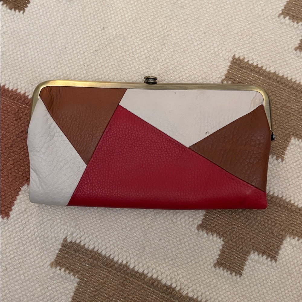 HOBO Red White Brown Geometric Leather Clutch Wallet